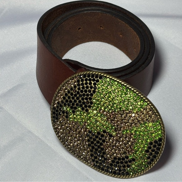 GAP Accessories - GAP Women’s Camo Crystal Buckle Brown Leather Belt Size M
